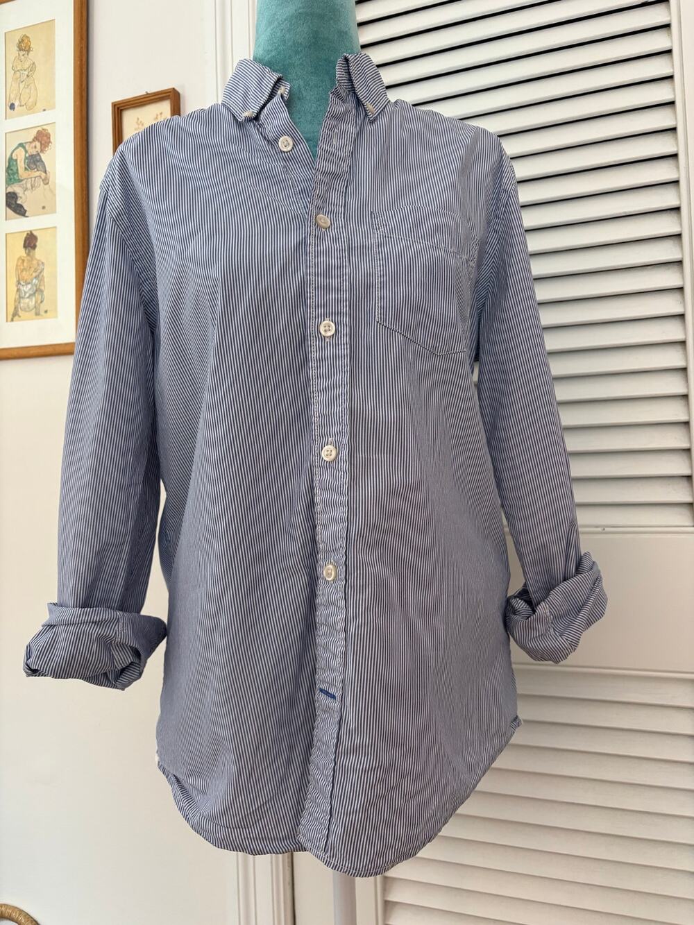 Gap Live-In Cotton Striped Button Down Shirt Blue White Coastal Grandmother